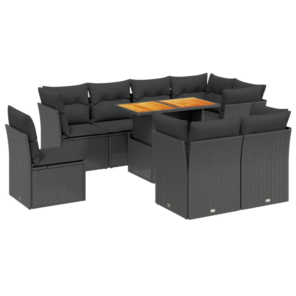vidaXL 9 pcs conjunto de sofás p/ jardim c/ almofadões vime PE preto