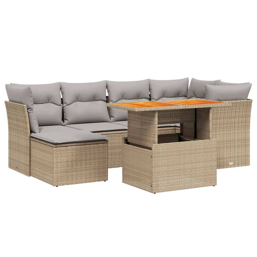 vidaXL 7 pcs conjunto de sofás p/ jardim com almofadões vime PE bege