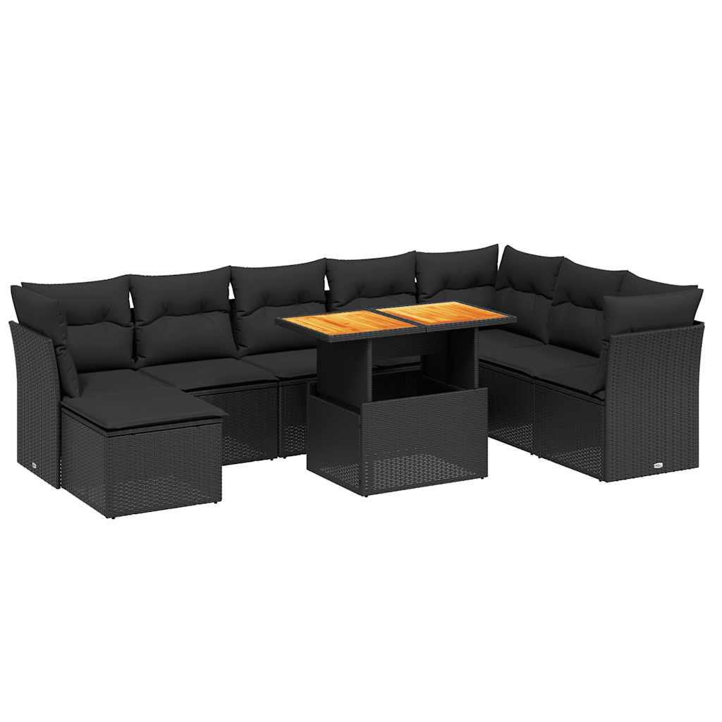 vidaXL 9 pcs conjunto de sofás p/ jardim c/ almofadões vime PE preto