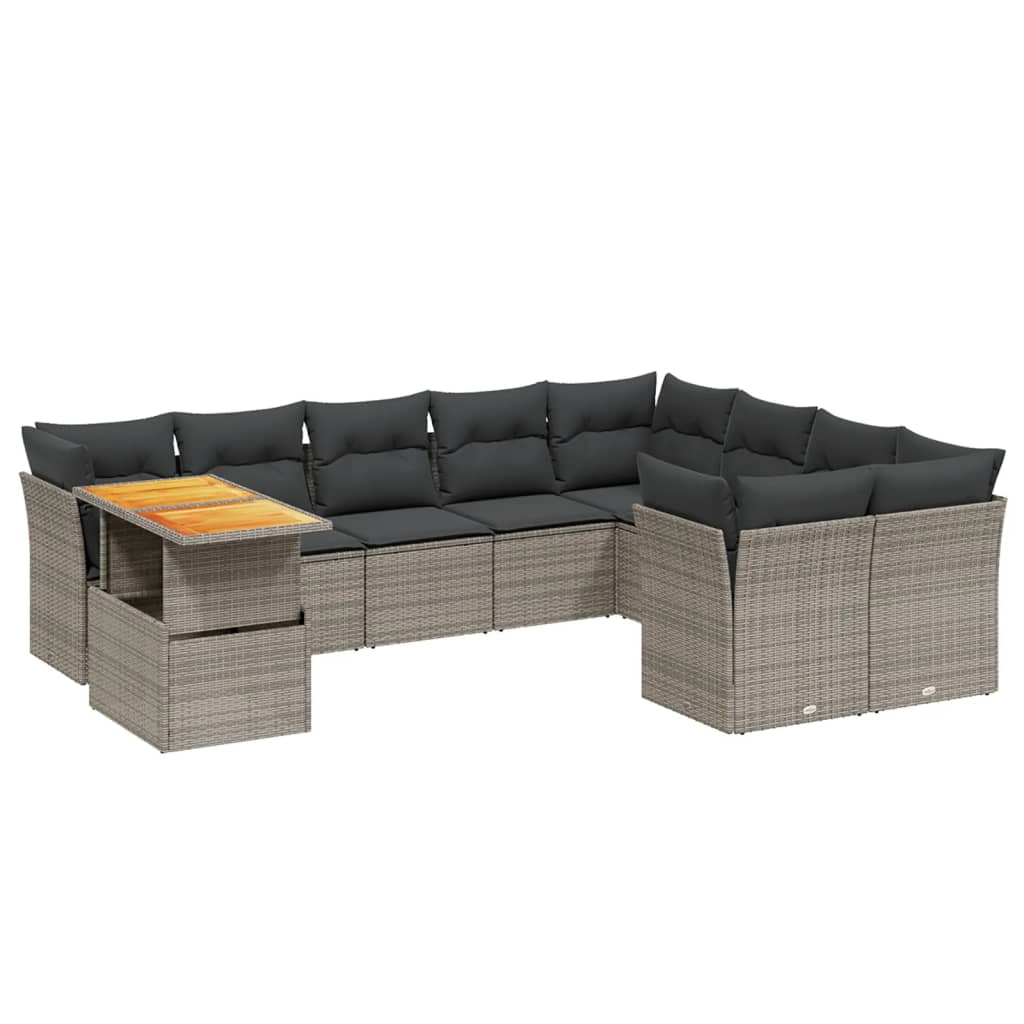vidaXL 10 pcs conjunto sofás de jardim c/ almofadões vime PE cinzento