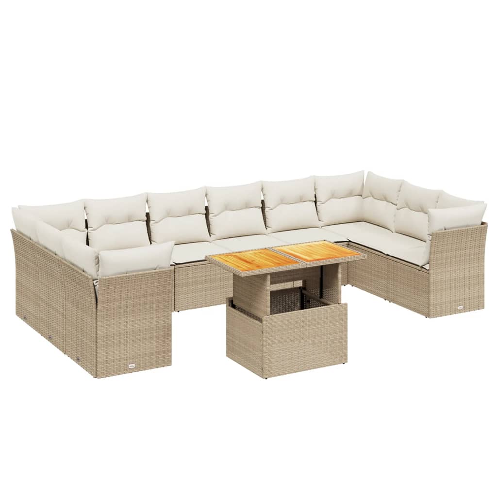 vidaXL 11 pcs conjunto sofás de jardim c/ almofadões vime PE bege