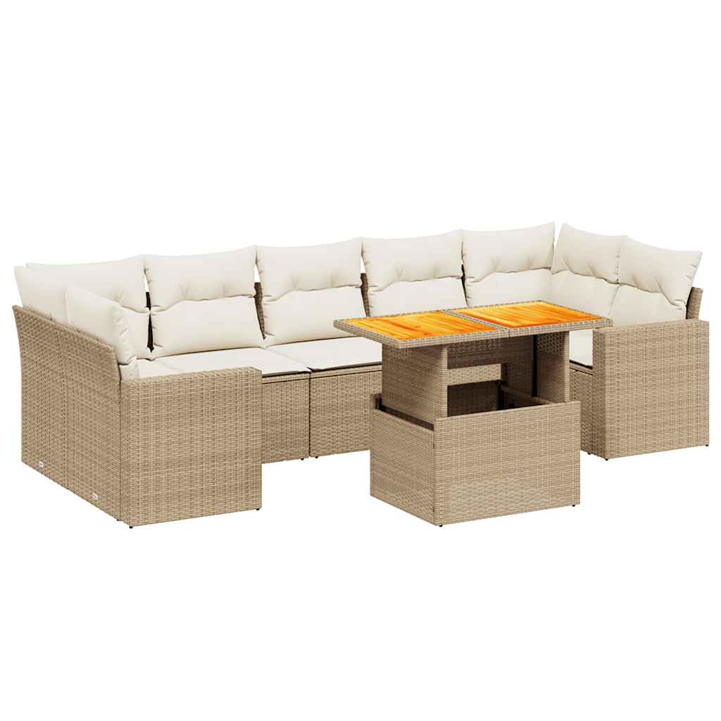 vidaXL 8 pcs conjunto de sofás p/ jardim com almofadões vime PE bege