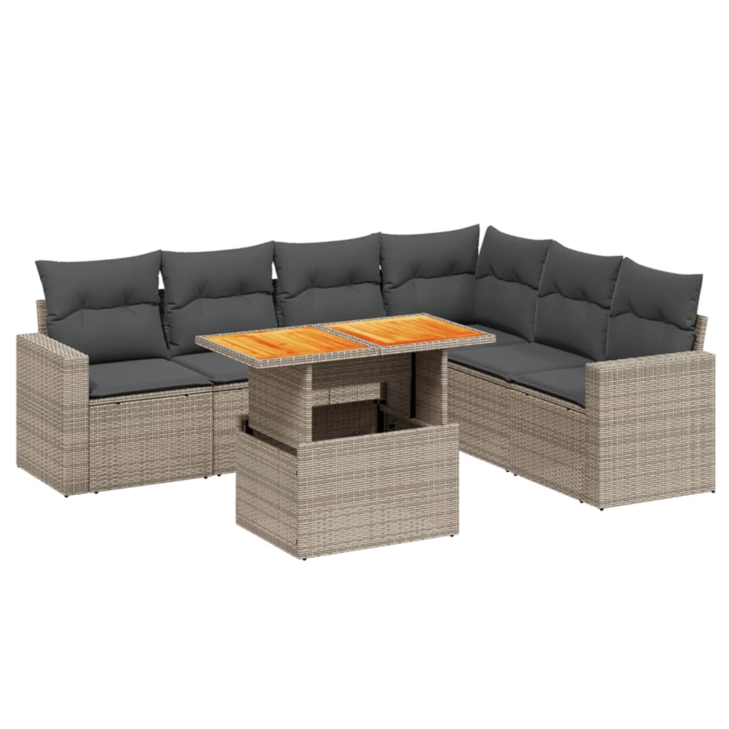 vidaXL 7 pcs conjunto sofás p/ jardim c/ almofadões vime PE cinzento