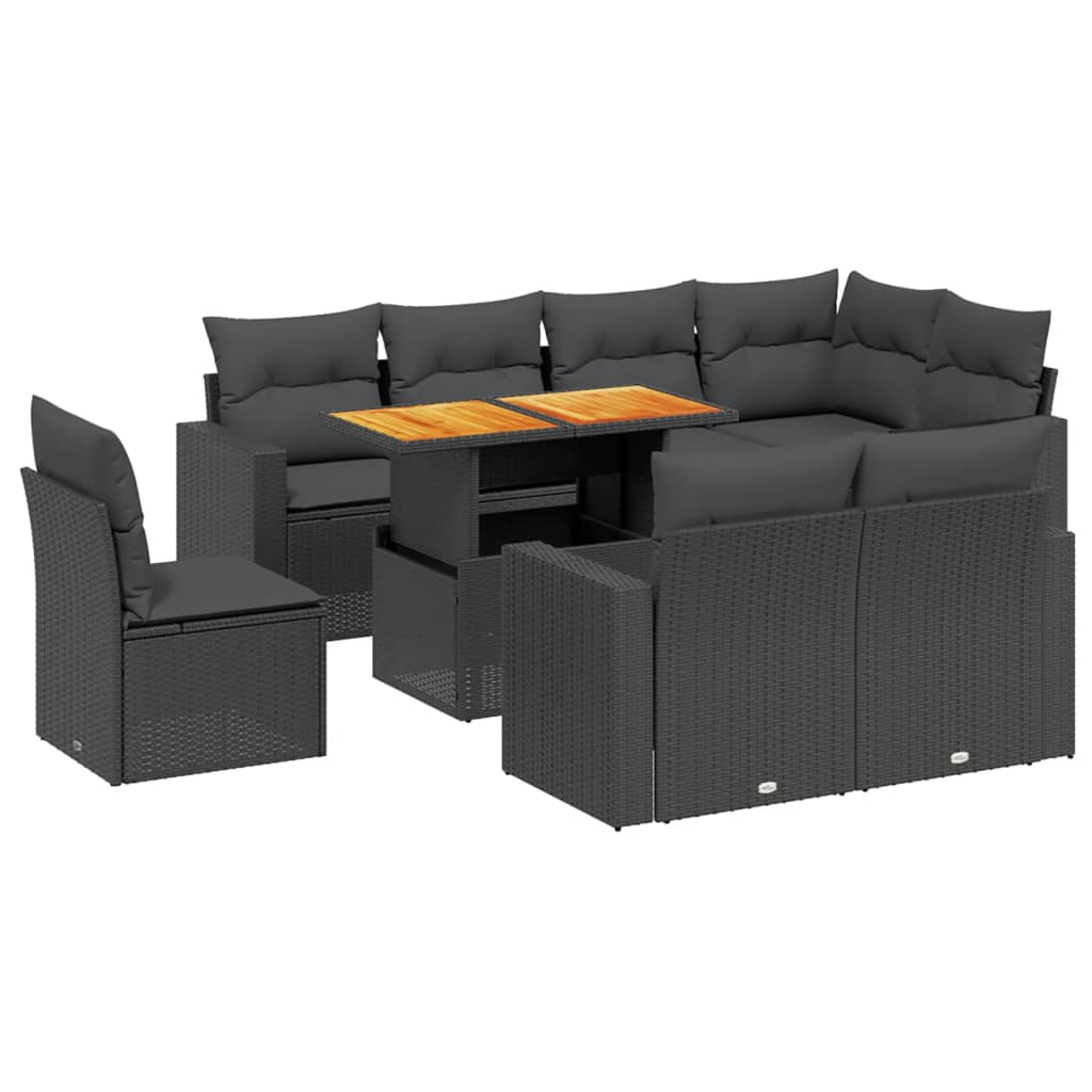 vidaXL 9 pcs conjunto de sofás p/ jardim c/ almofadões vime PE preto