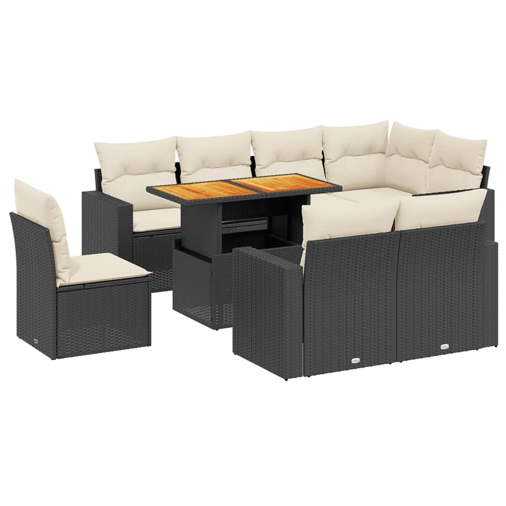 vidaXL 9 pcs conjunto de sofás p/ jardim c/ almofadões vime PE preto