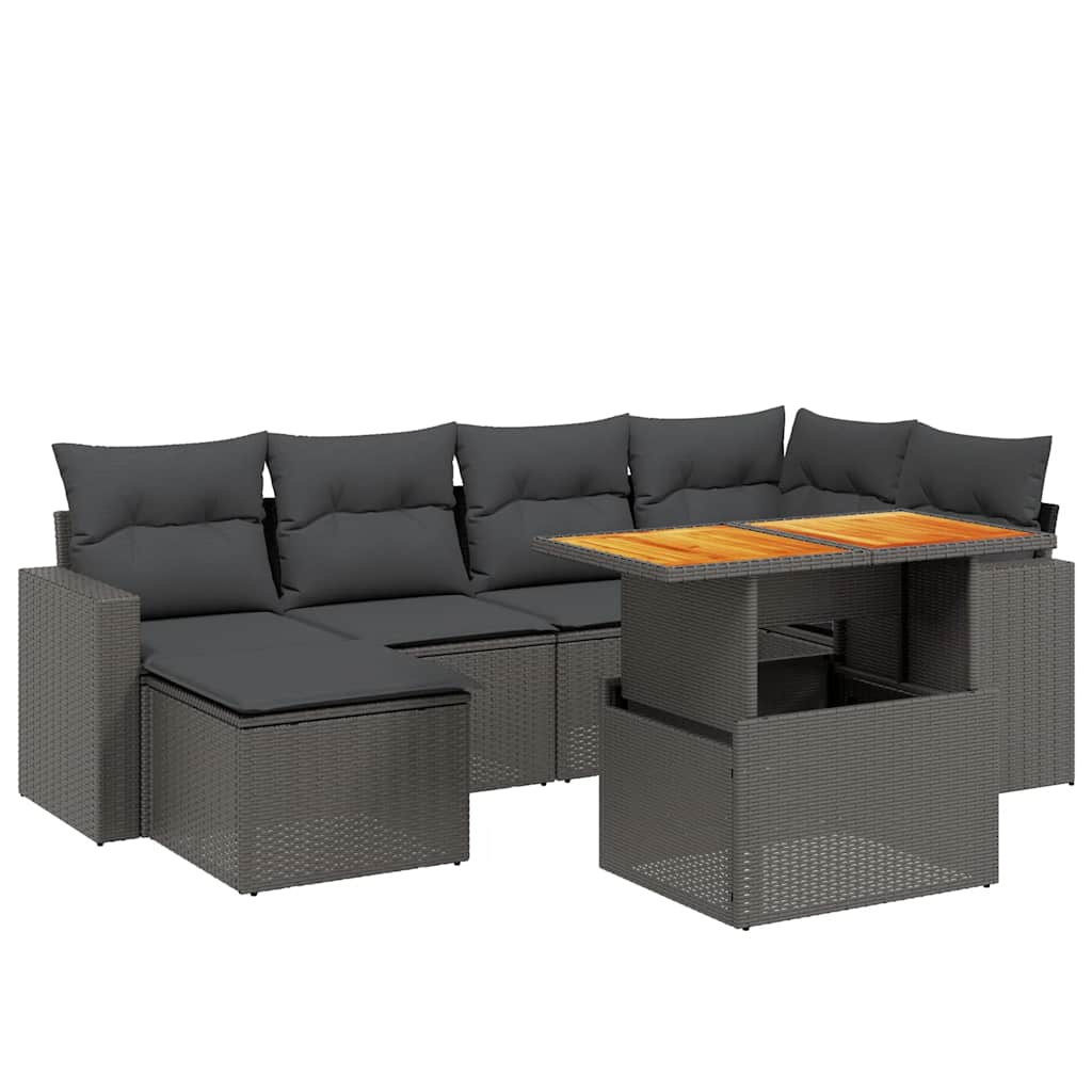 vidaXL 7 pcs conjunto de sofás p/ jardim c/ almofadões vime PE preto