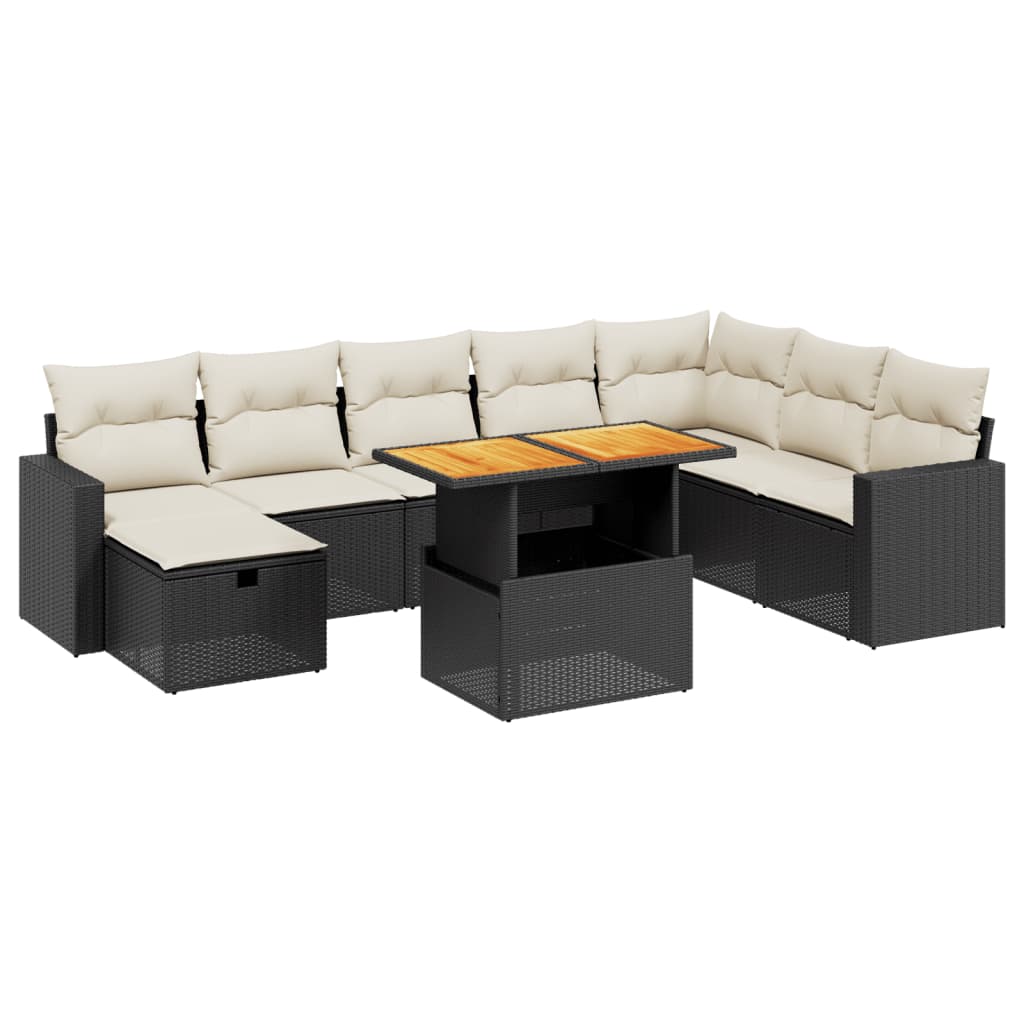 vidaXL 9 pcs conjunto de sofás p/ jardim c/ almofadões vime PE preto