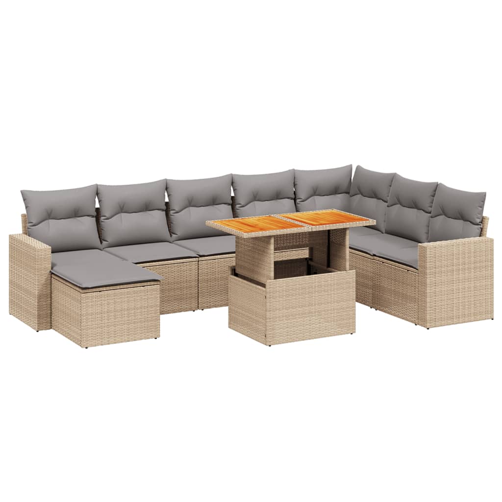 vidaXL 9 pcs conjunto de sofás p/ jardim com almofadões vime PE bege