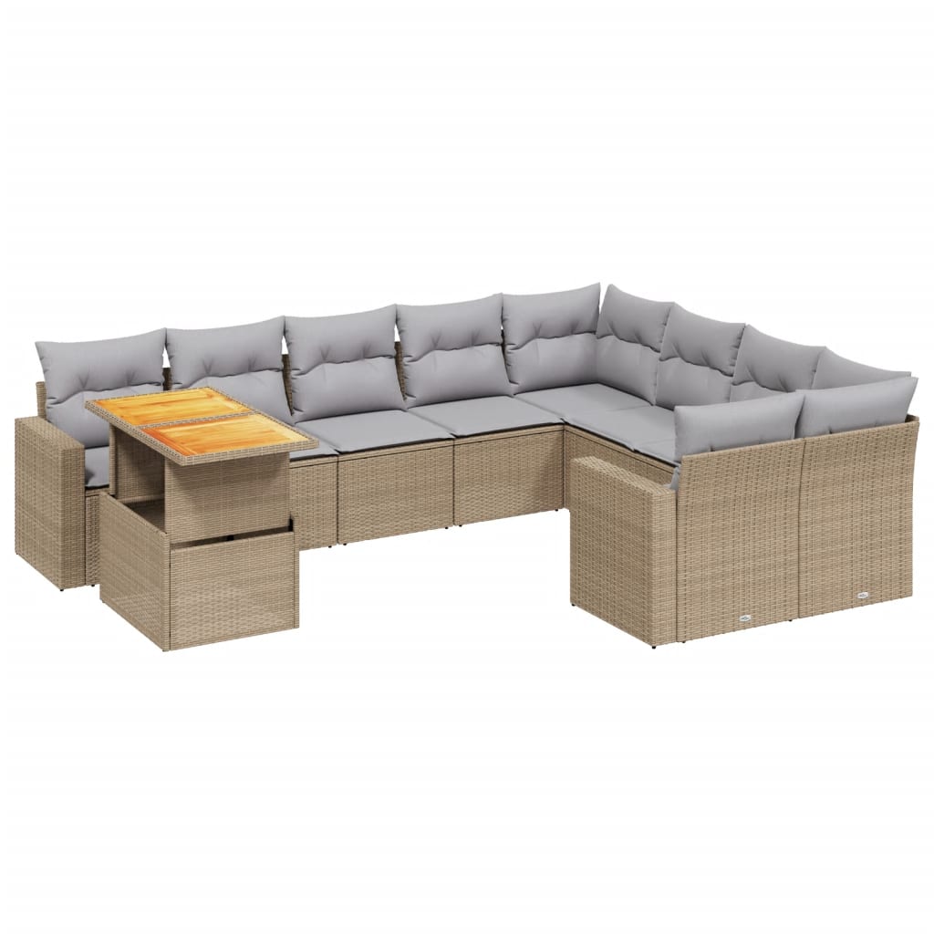 vidaXL 10 pcs conjunto de sofás p/ jardim com almofadões vime PE bege