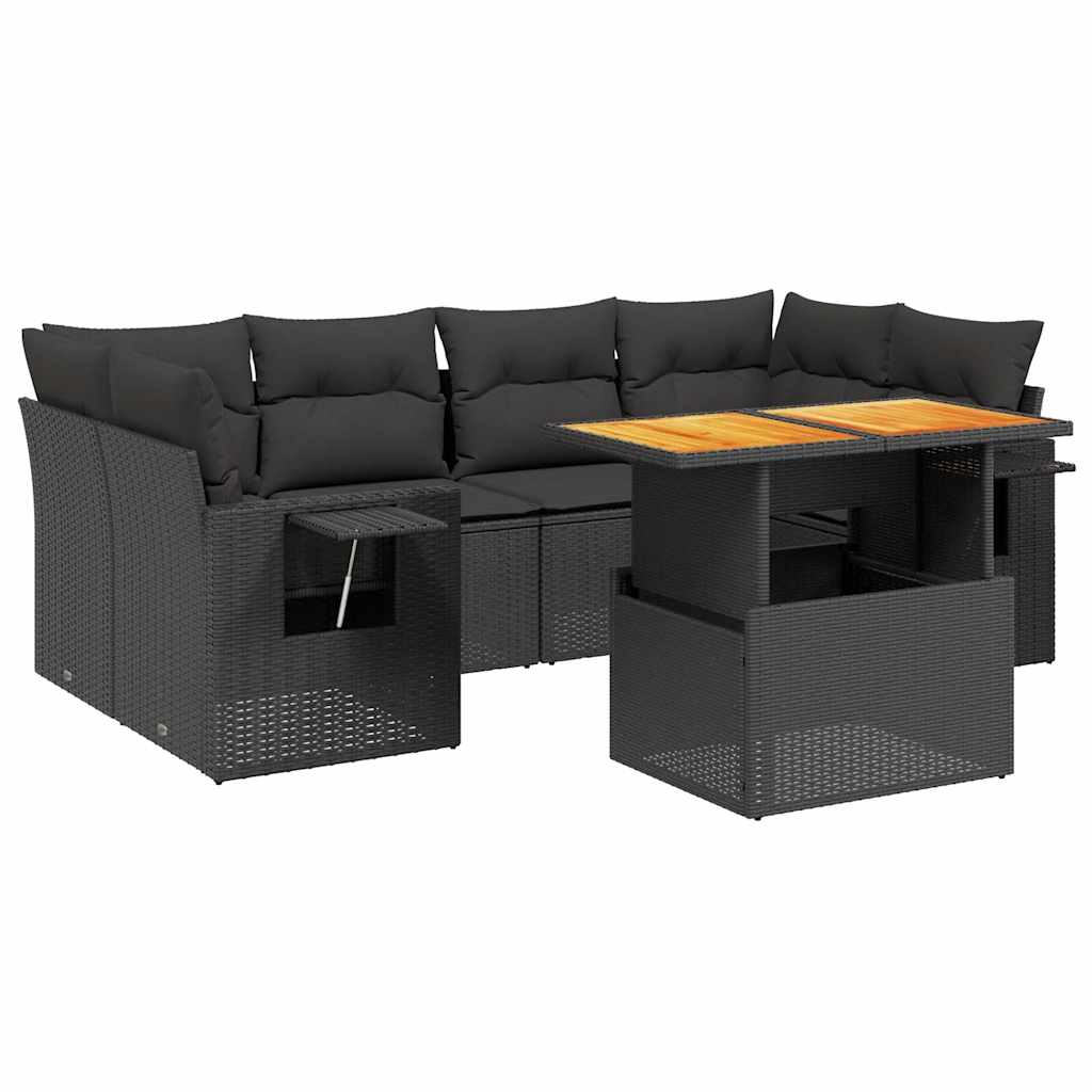 vidaXL 7 pcs conjunto de sofás p/ jardim c/ almofadões vime PE preto