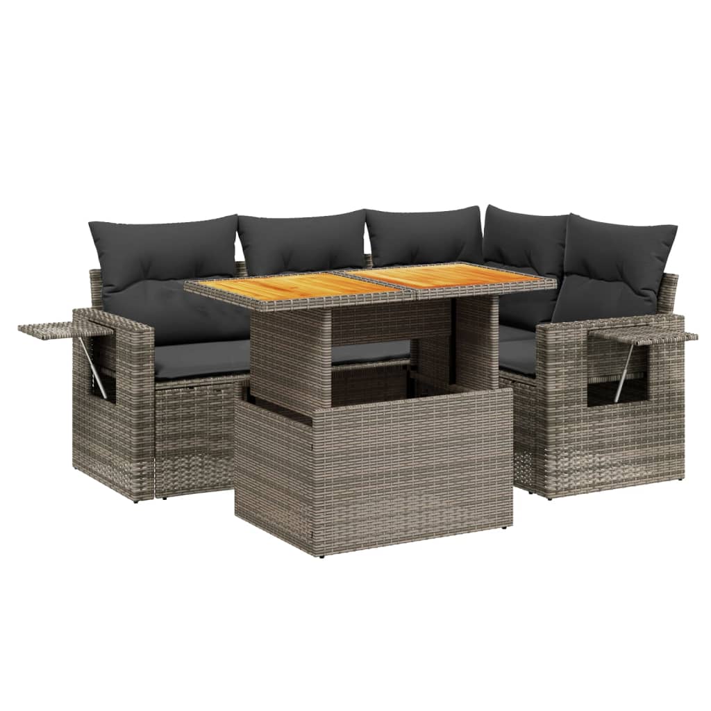 vidaXL 5 pcs conjunto sofás de jardim c/ almofadões vime PE cinzento