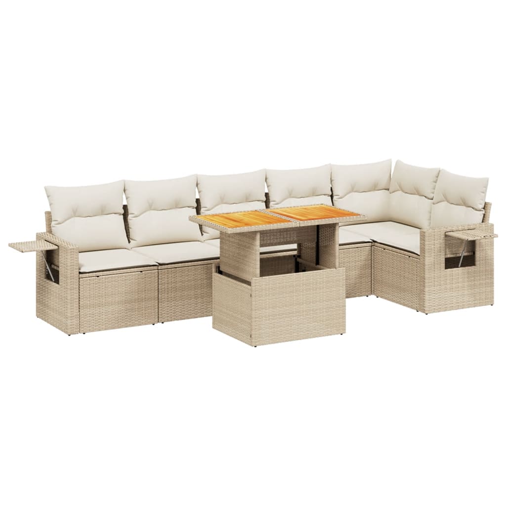 vidaXL 7 pcs conjunto de sofás p/ jardim com almofadões vime PE bege