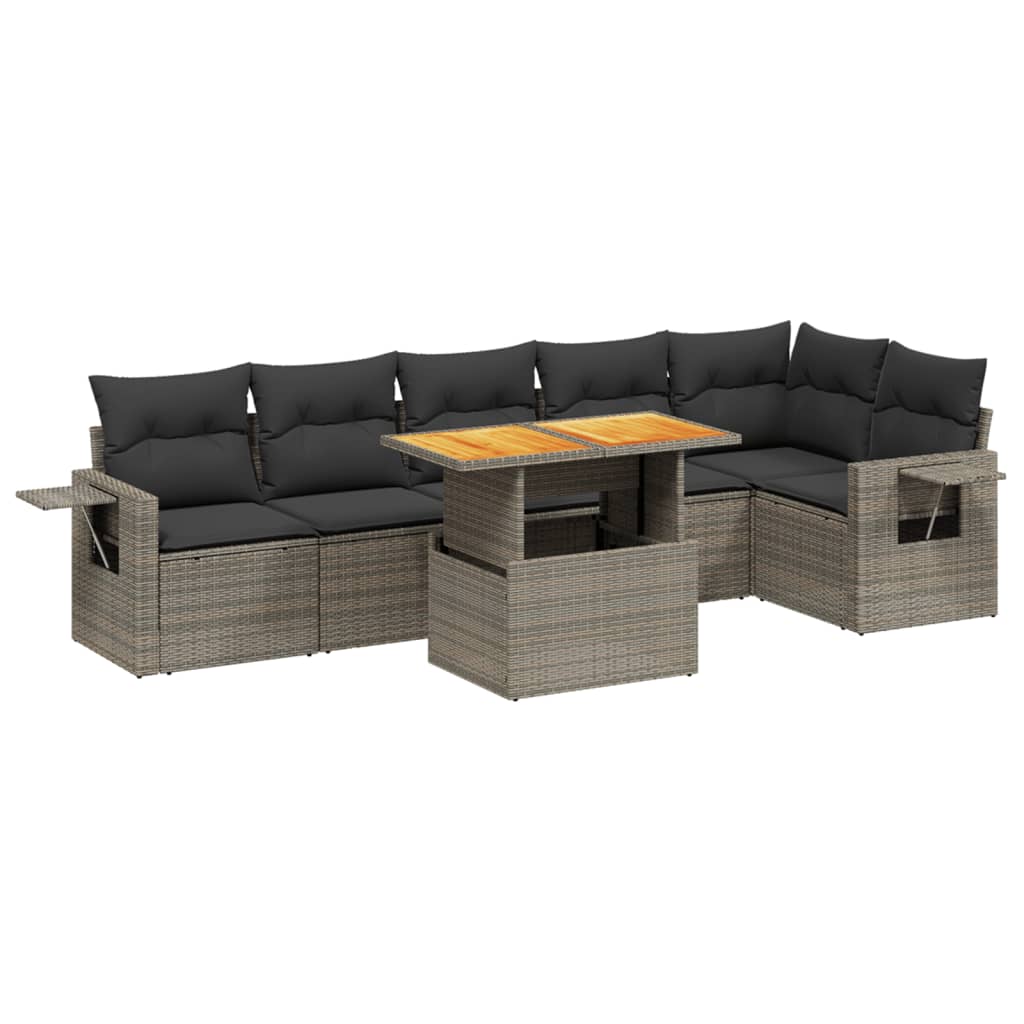 vidaXL 7 pcs conjunto sofás p/ jardim c/ almofadões vime PE cinzento