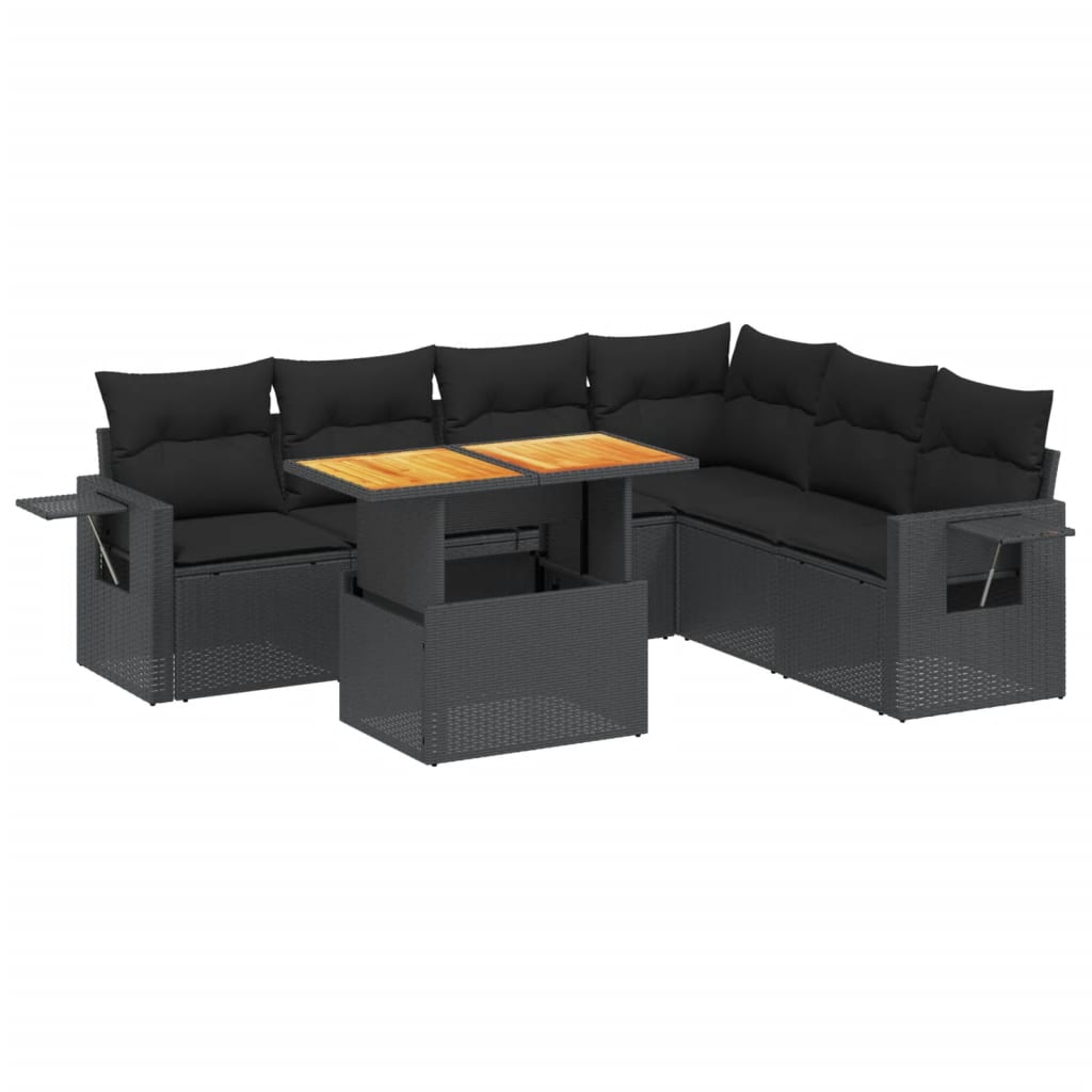 vidaXL 7 pcs conjunto de sofás p/ jardim c/ almofadões vime PE preto