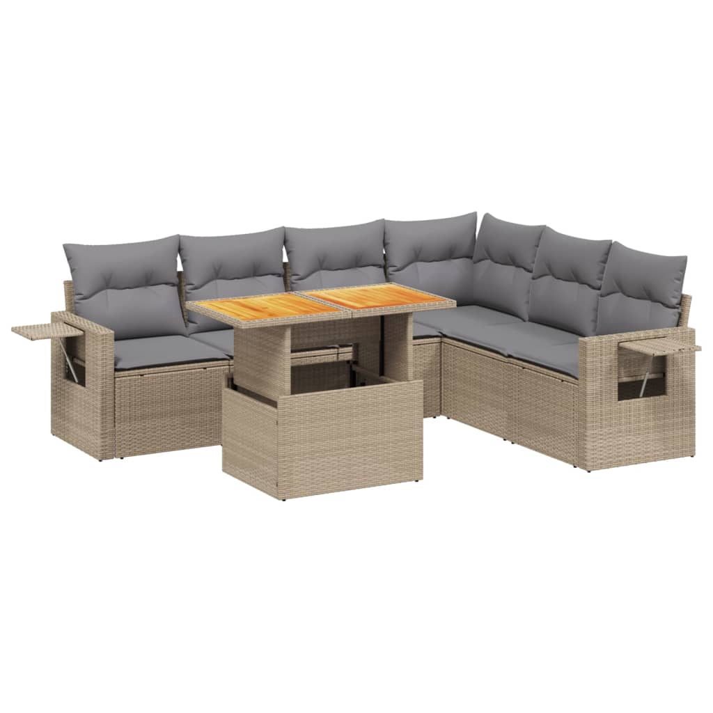 vidaXL 7 pcs conjunto de sofás p/ jardim com almofadões vime PE bege