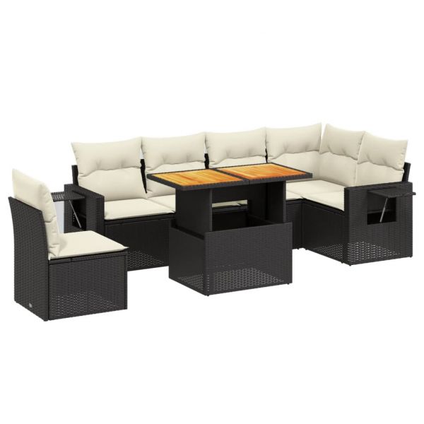 vidaXL 7 Peças Conjunto de Sofás para Jardim com Almofadões Vime Pe Preto - 3227097349