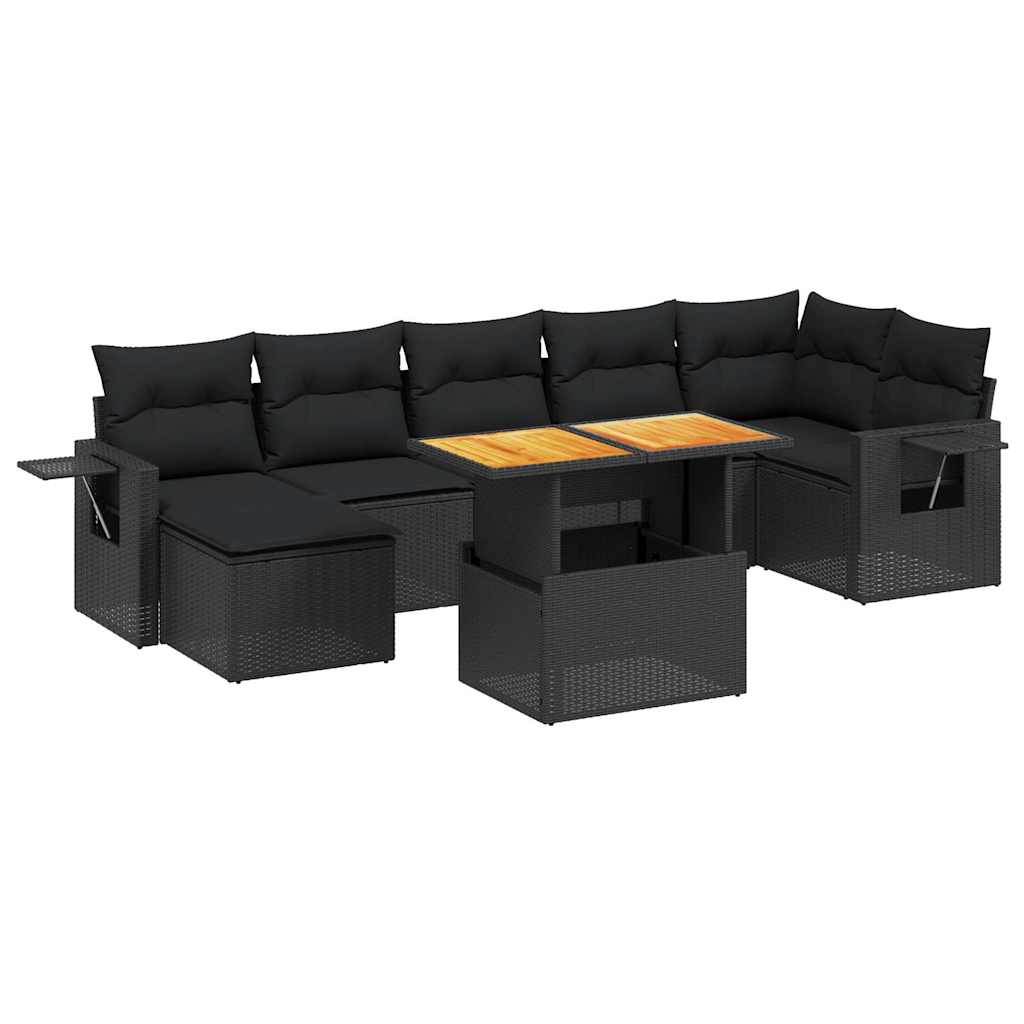 vidaXL 8 pcs conjunto sofás de jardim com almofadões vime PE preto