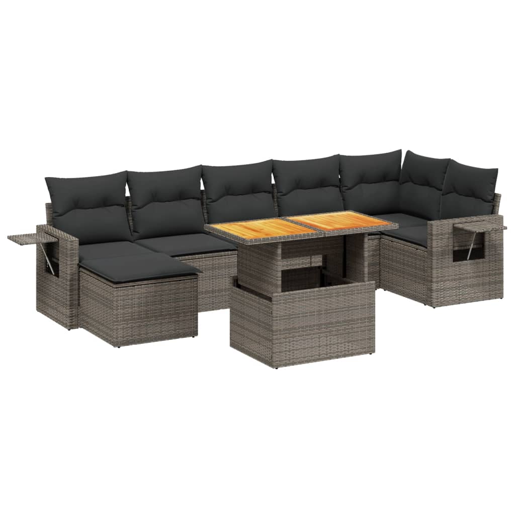 vidaXL 8 pcs conjunto sofás de jardim c/ almofadões vime PE cinzento