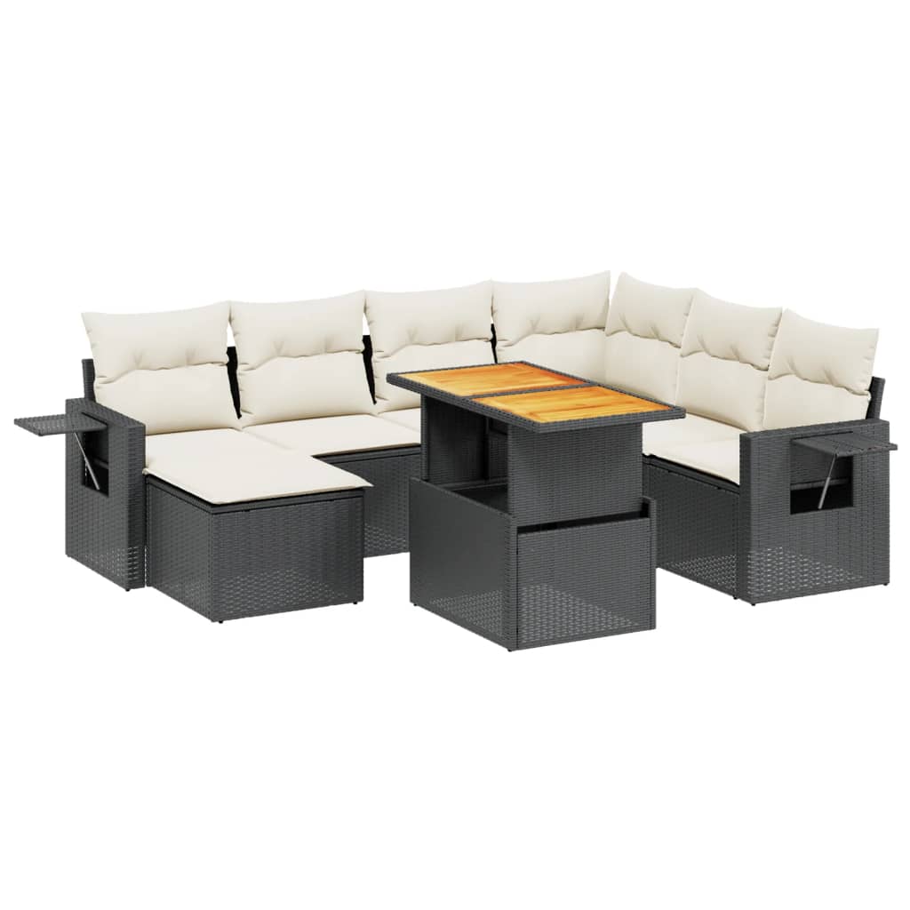 vidaXL 8 pcs conjunto sofás de jardim com almofadões vime PE preto