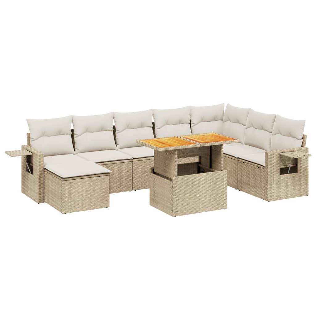 vidaXL 9 pcs conjunto de sofás p/ jardim com almofadões vime PE bege