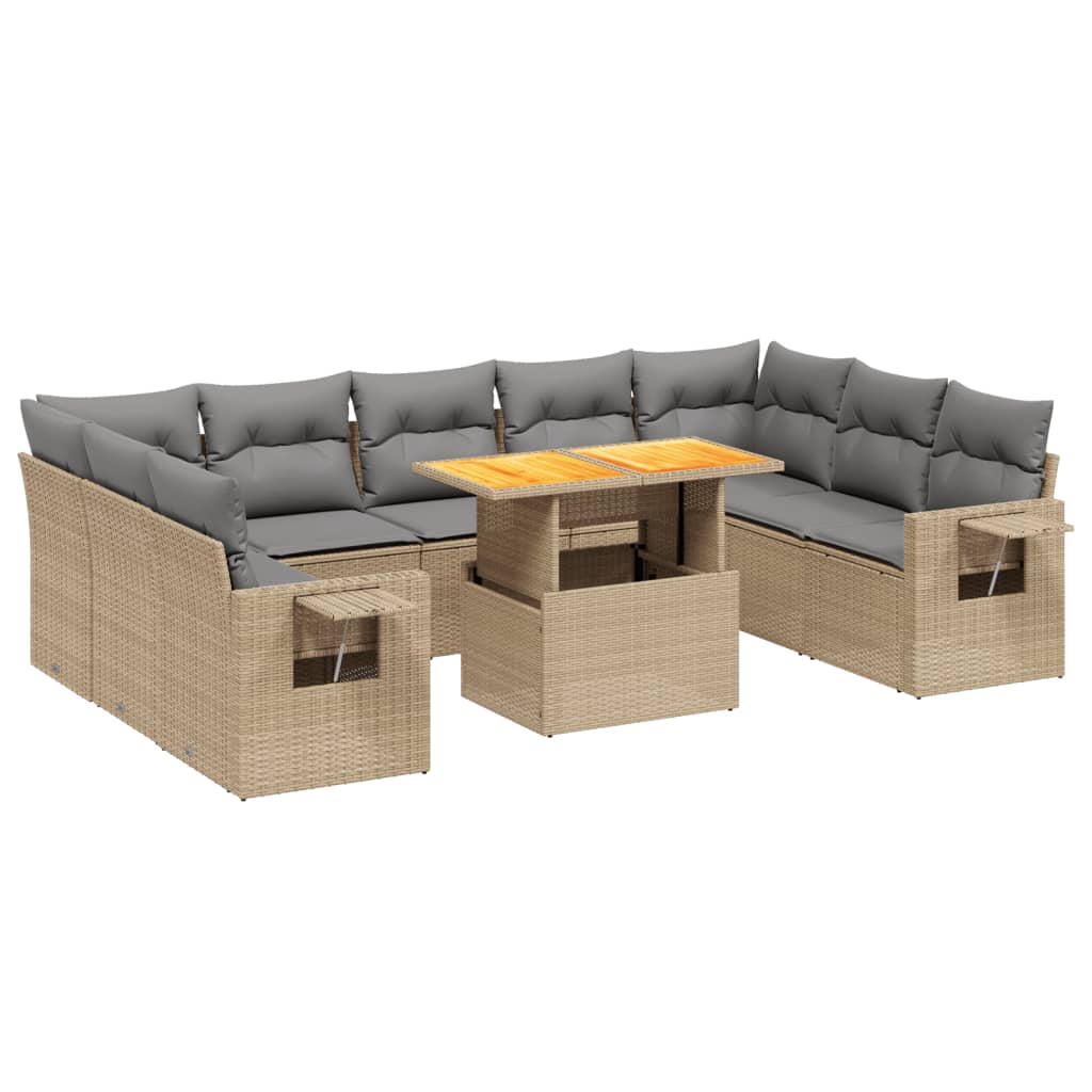 vidaXL 10 pcs conjunto de sofás p/ jardim com almofadões vime PE bege