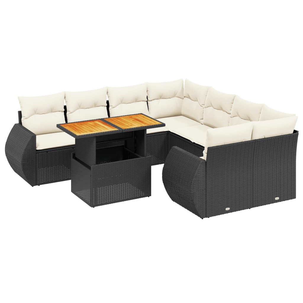 vidaXL 9 pcs conjunto de sofás p/ jardim c/ almofadões vime PE preto