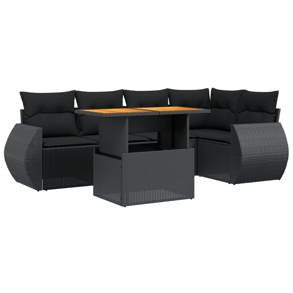 vidaXL 6 pcs conjunto sofás de jardim c/ almofadões vime PE preto