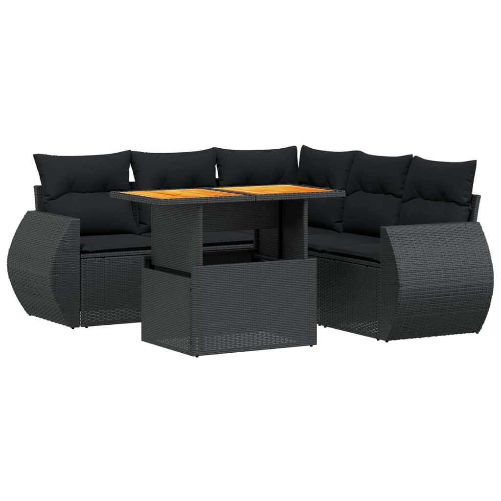 vidaXL 6 pcs conjunto sofás de jardim c/ almofadões vime PE preto