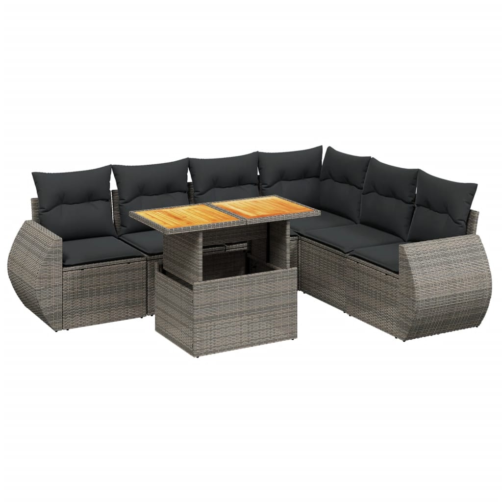 vidaXL 7 pcs conjunto sofás p/ jardim c/ almofadões vime PE cinzento