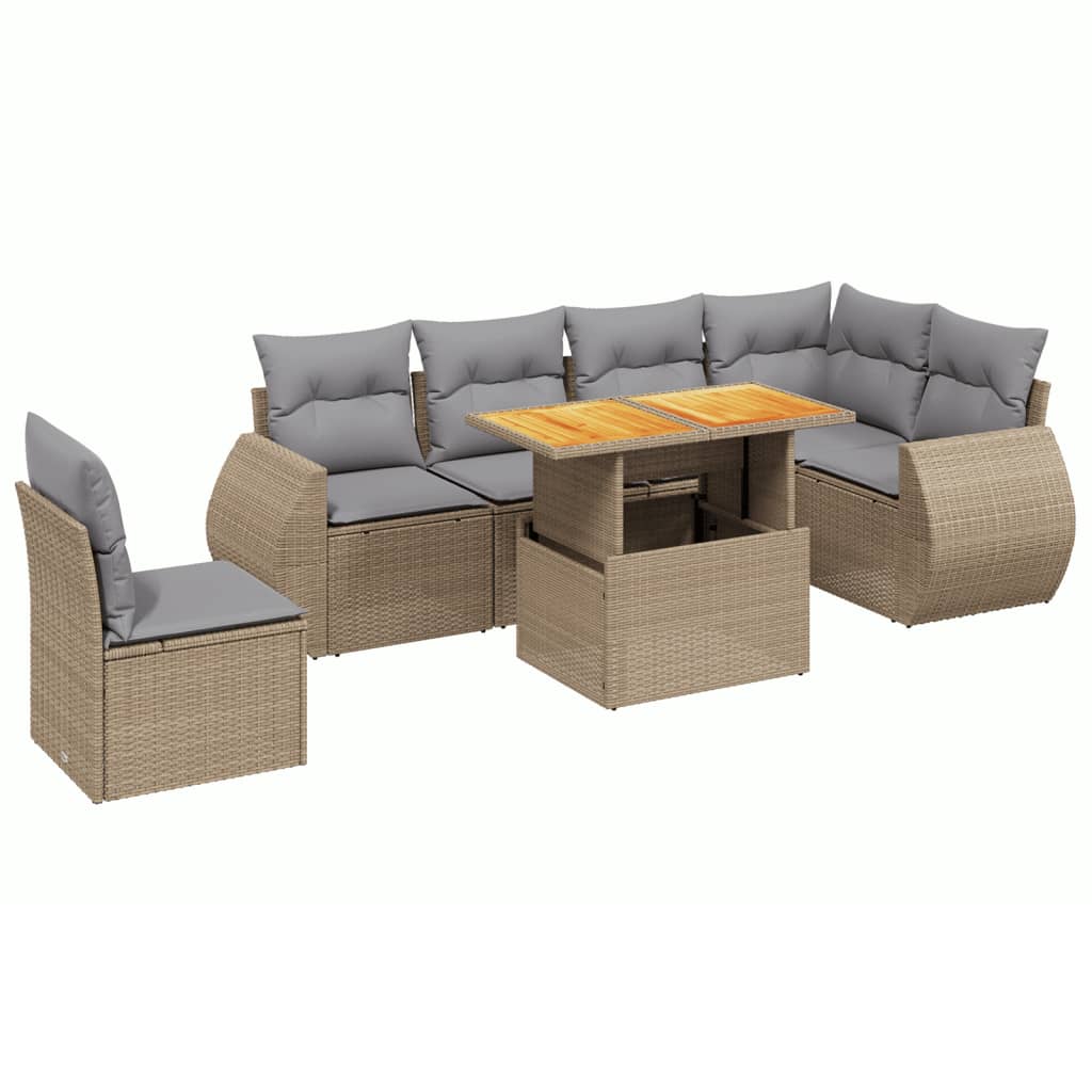 vidaXL 7 pcs conjunto de sofás p/ jardim com almofadões vime PE bege
