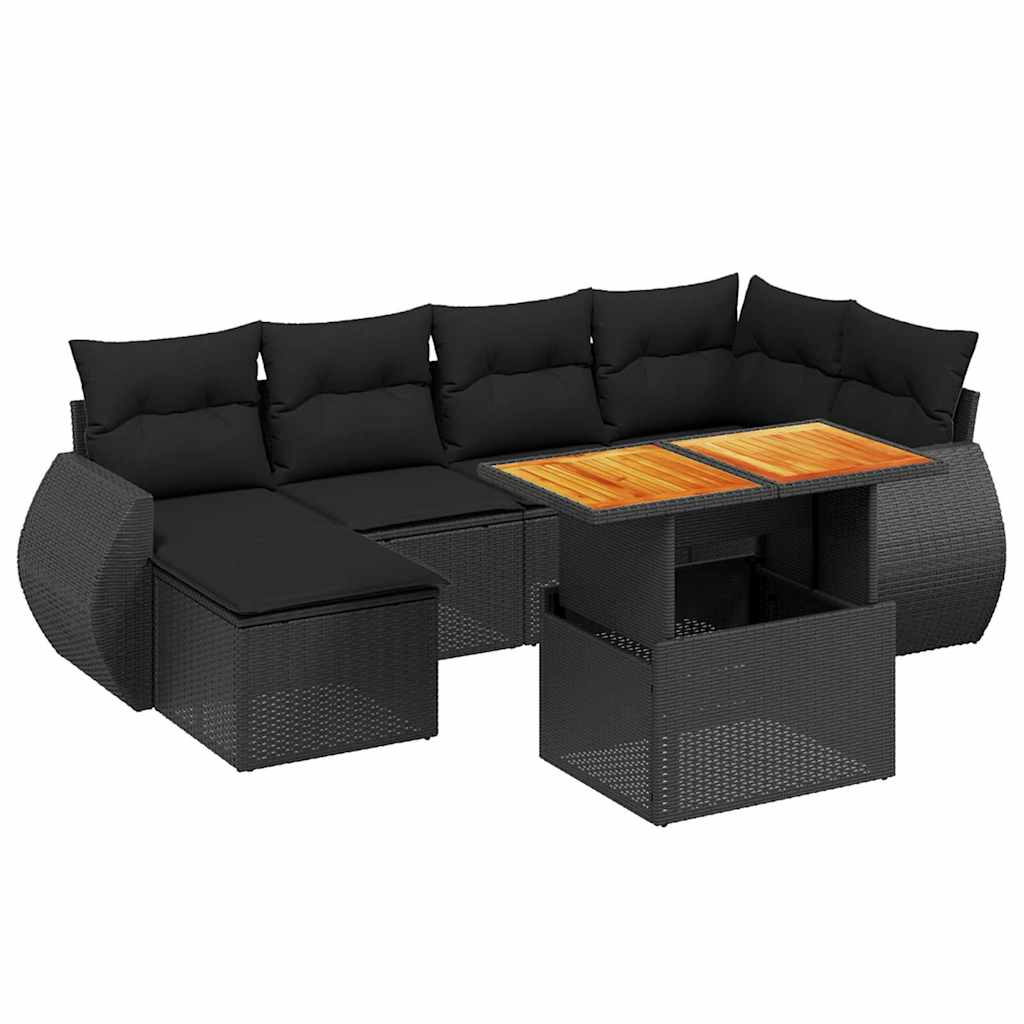 vidaXL 7 pcs conjunto de sofás p/ jardim c/ almofadões vime PE preto