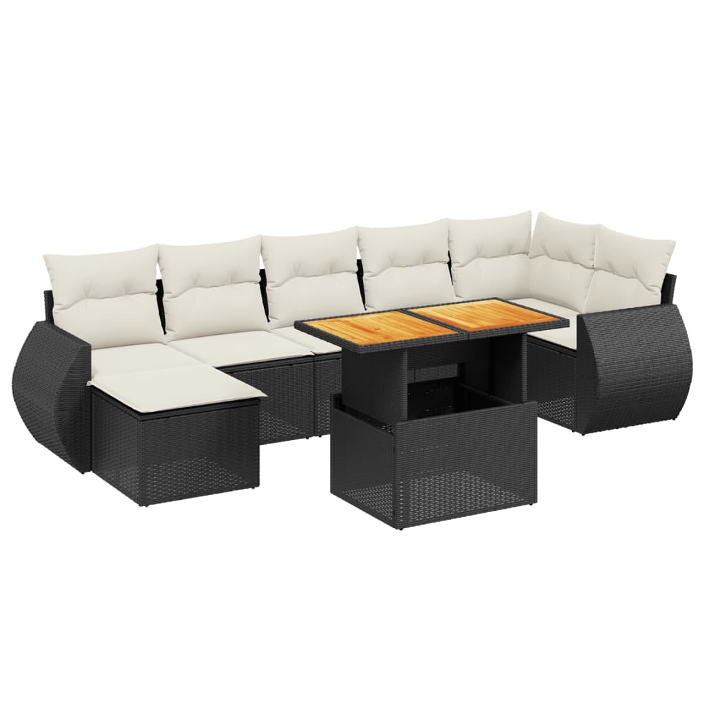 vidaXL 8 pcs conjunto sofás de jardim com almofadões vime PE preto