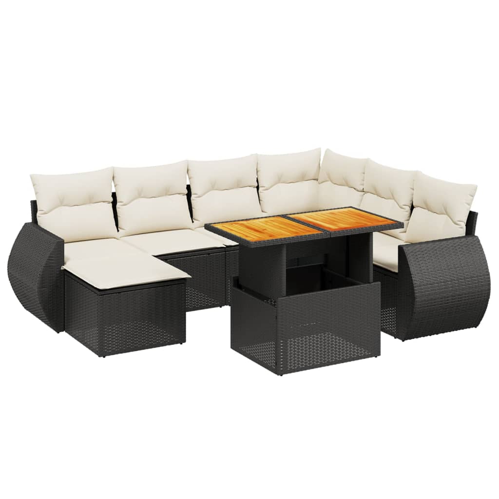 vidaXL 8 pcs conjunto sofás de jardim com almofadões vime PE preto