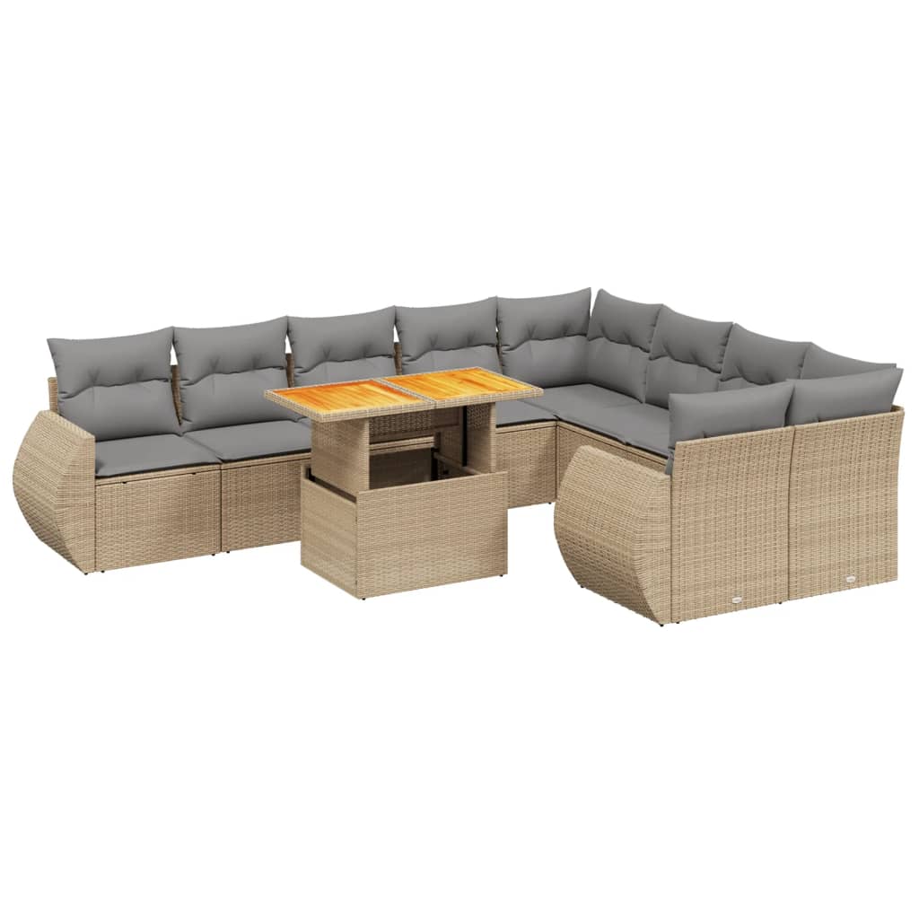 vidaXL 10 pcs conjunto de sofás p/ jardim com almofadões vime PE bege
