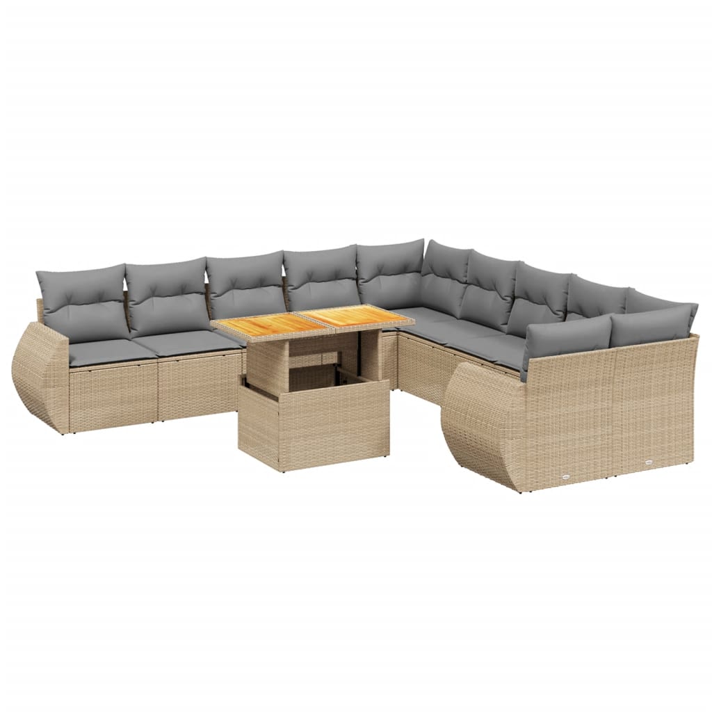 vidaXL 11 pcs conjunto sofás de jardim c/ almofadões vime PE bege