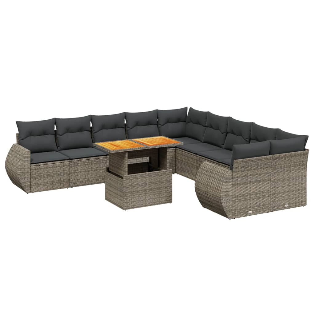 vidaXL 11 pcs conjunto sofás de jardim c/ almofadões vime PE cinzento