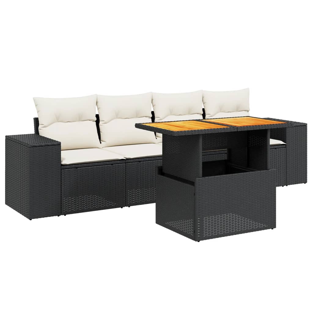 vidaXL 5 pcs conjunto sofás de jardim com almofadões vime PE preto