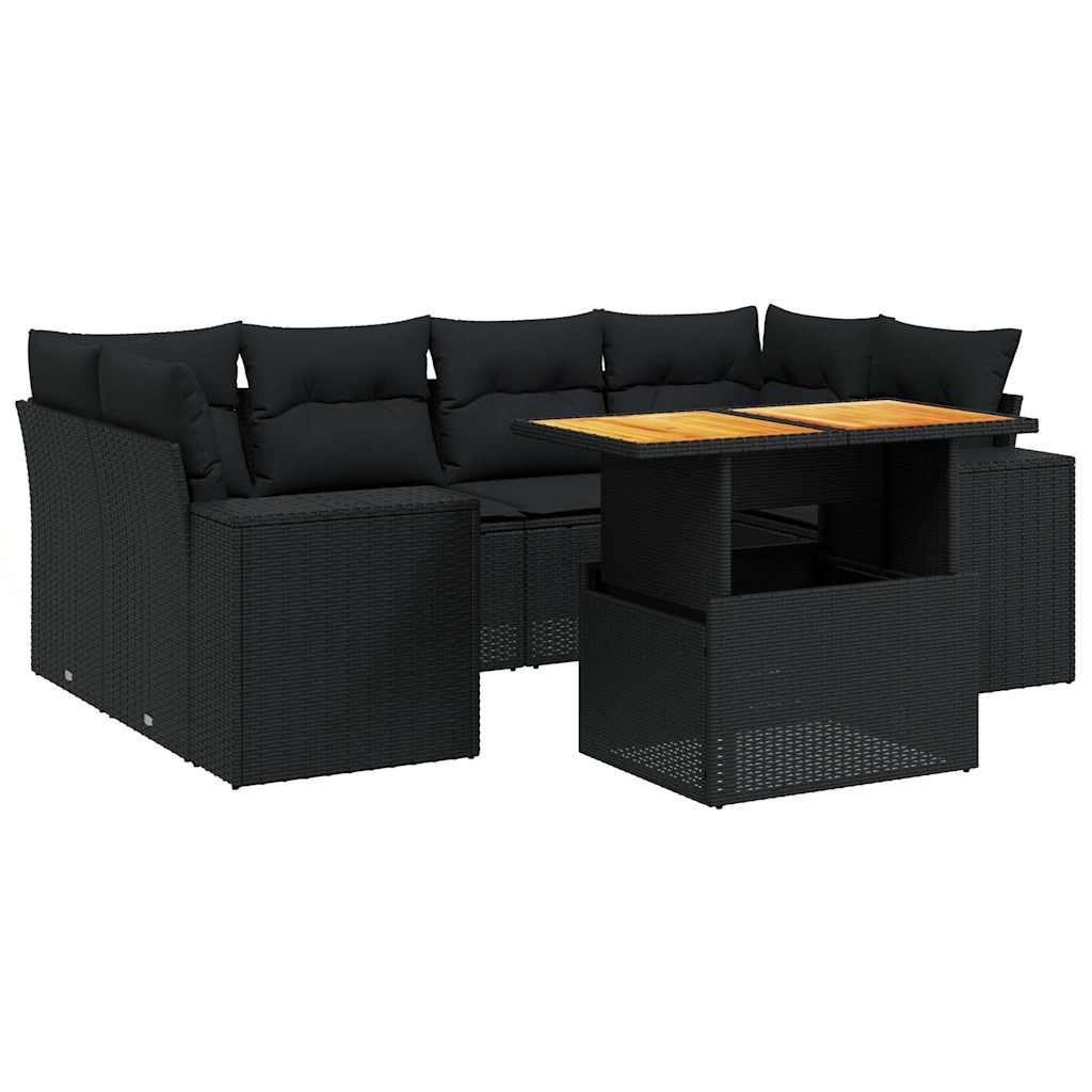 vidaXL 7 pcs conjunto de sofás p/ jardim c/ almofadões vime PE preto