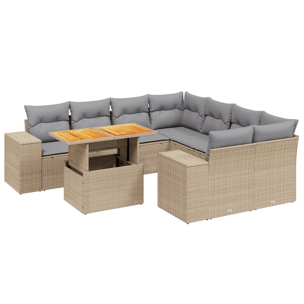 vidaXL 9 pcs conjunto de sofás p/ jardim com almofadões vime PE bege