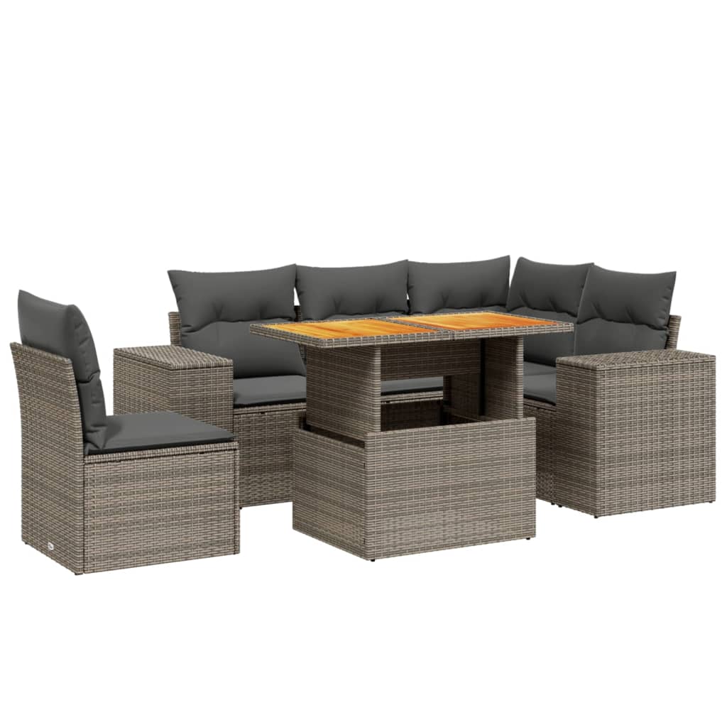 vidaXL 6 pcs conjunto sofás de jardim com almofadões vime cinzento