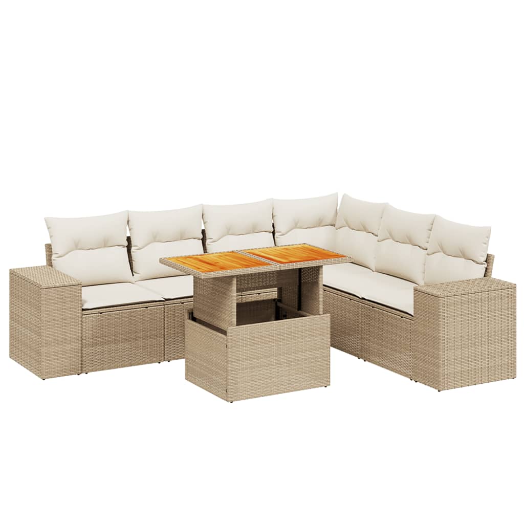 vidaXL 7 pcs conjunto de sofás p/ jardim com almofadões vime PE bege