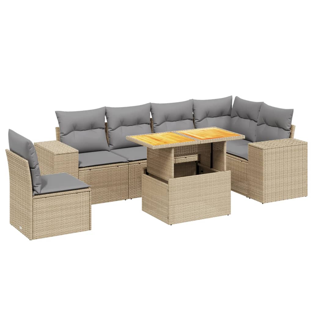 vidaXL 7 pcs conjunto de sofás p/ jardim com almofadões vime PE bege
