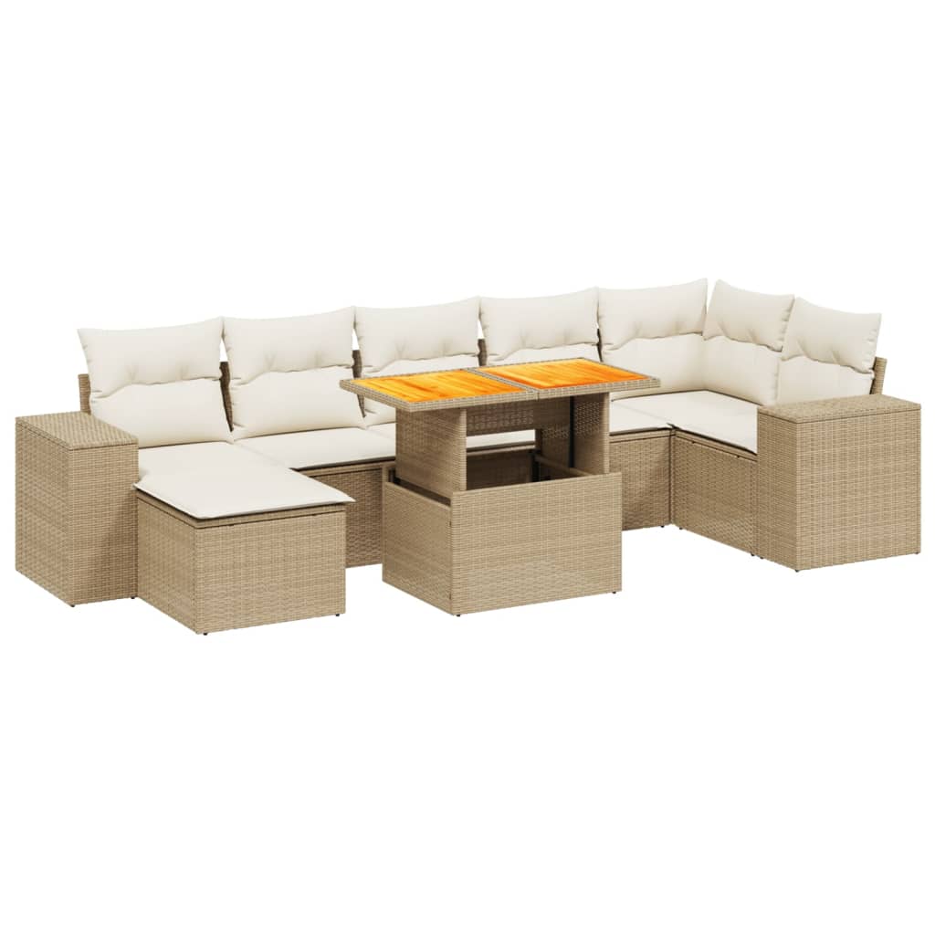 vidaXL 8 pcs conjunto de sofás p/ jardim com almofadões vime PE bege