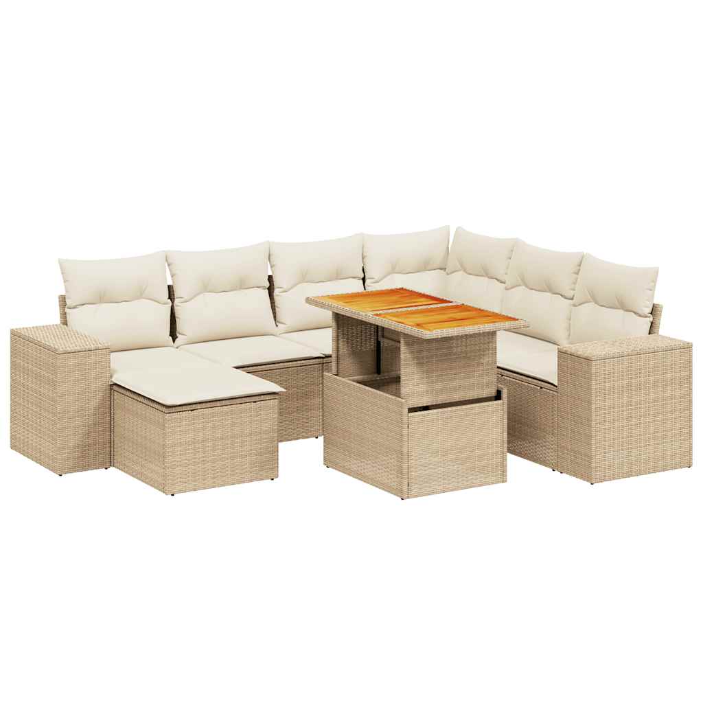 vidaXL 8 pcs conjunto de sofás p/ jardim com almofadões vime PE bege
