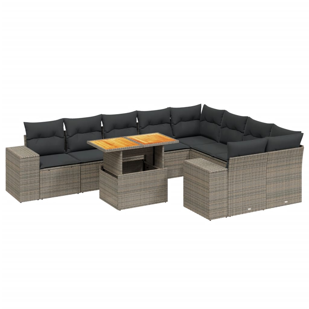 vidaXL 10 pcs conjunto sofás de jardim c/ almofadões vime PE cinzento