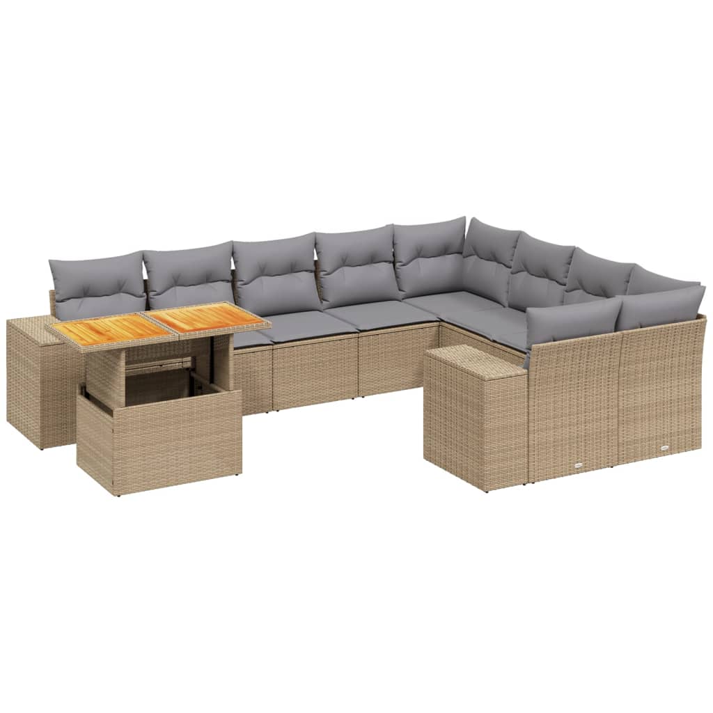 vidaXL 10 pcs conjunto de sofás p/ jardim com almofadões vime PE bege