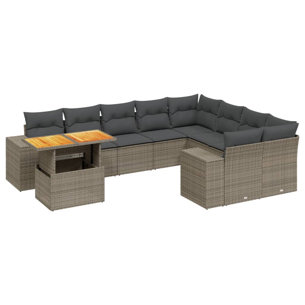 vidaXL 10 pcs conjunto sofás de jardim c/ almofadões vime PE cinzento