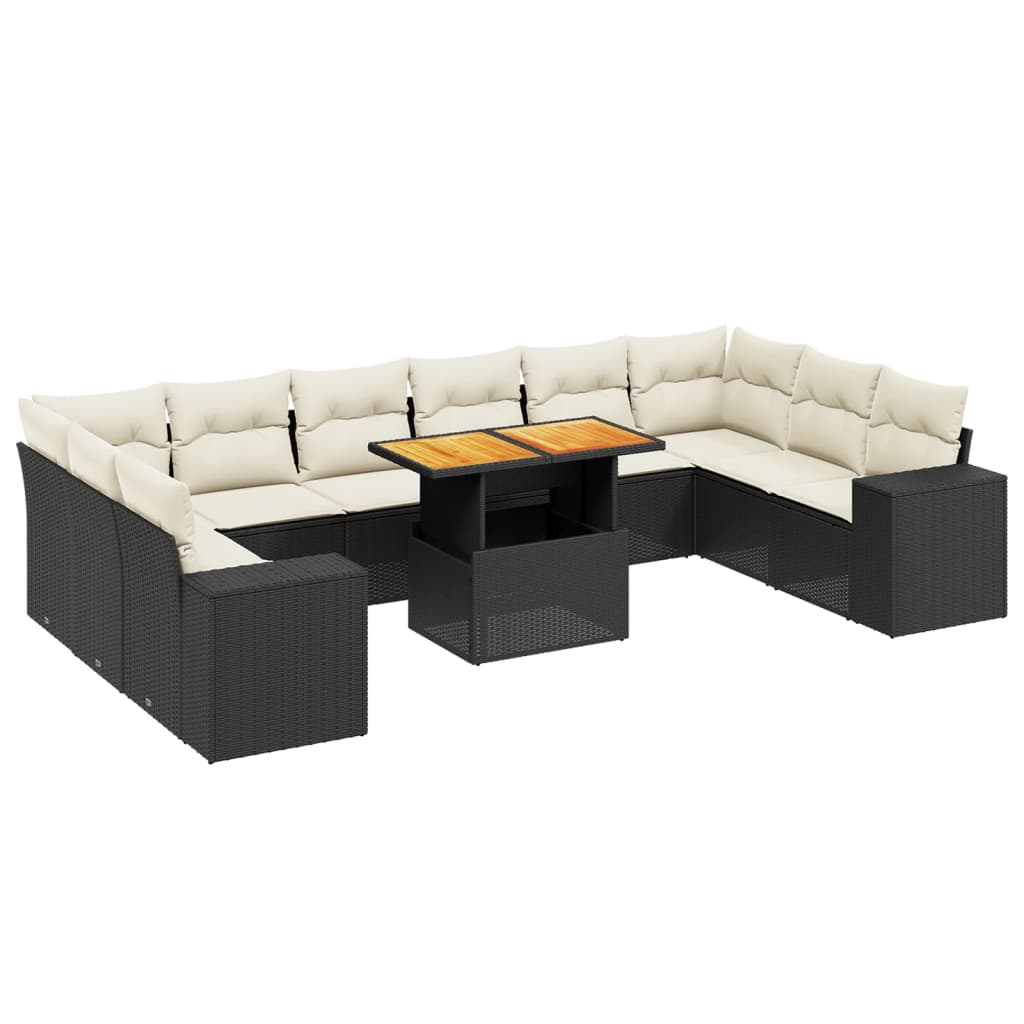 vidaXL 11 pcs conjunto sofás de jardim c/ almofadões vime PE preto