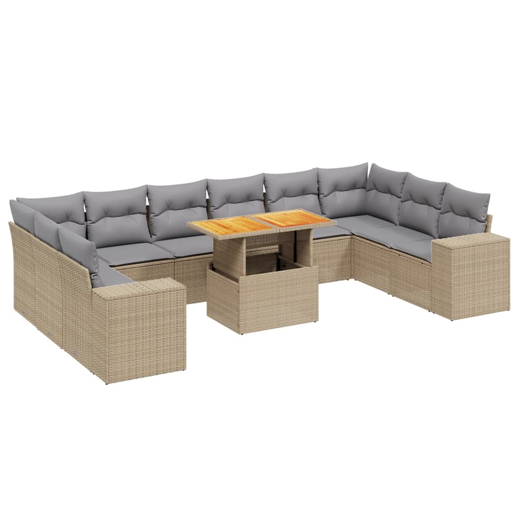 vidaXL 11 pcs conjunto sofás de jardim c/ almofadões vime PE bege