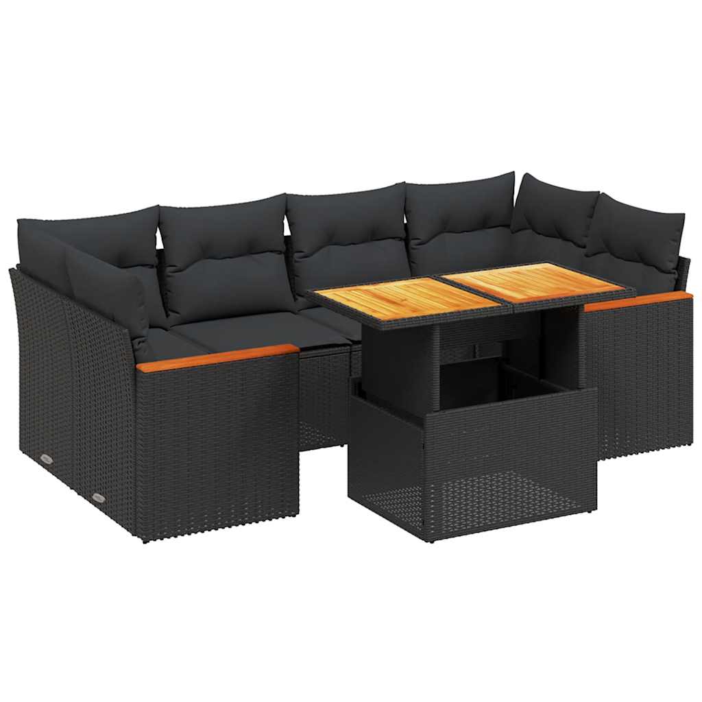 vidaXL 7 pcs conjunto de sofás p/ jardim c/ almofadões vime PE preto